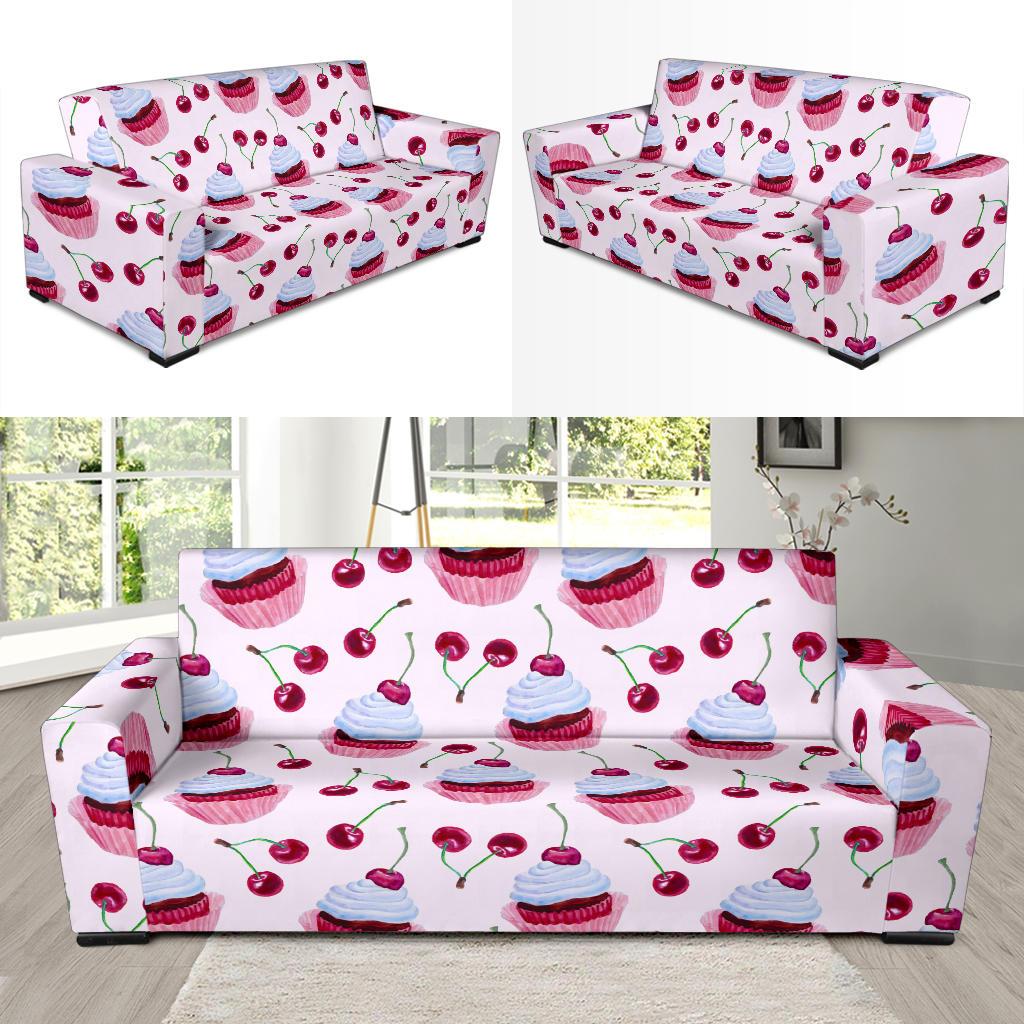 Cherry Cupcake Pink Pattern Sofa Slipcover-JTAMIGO.COM