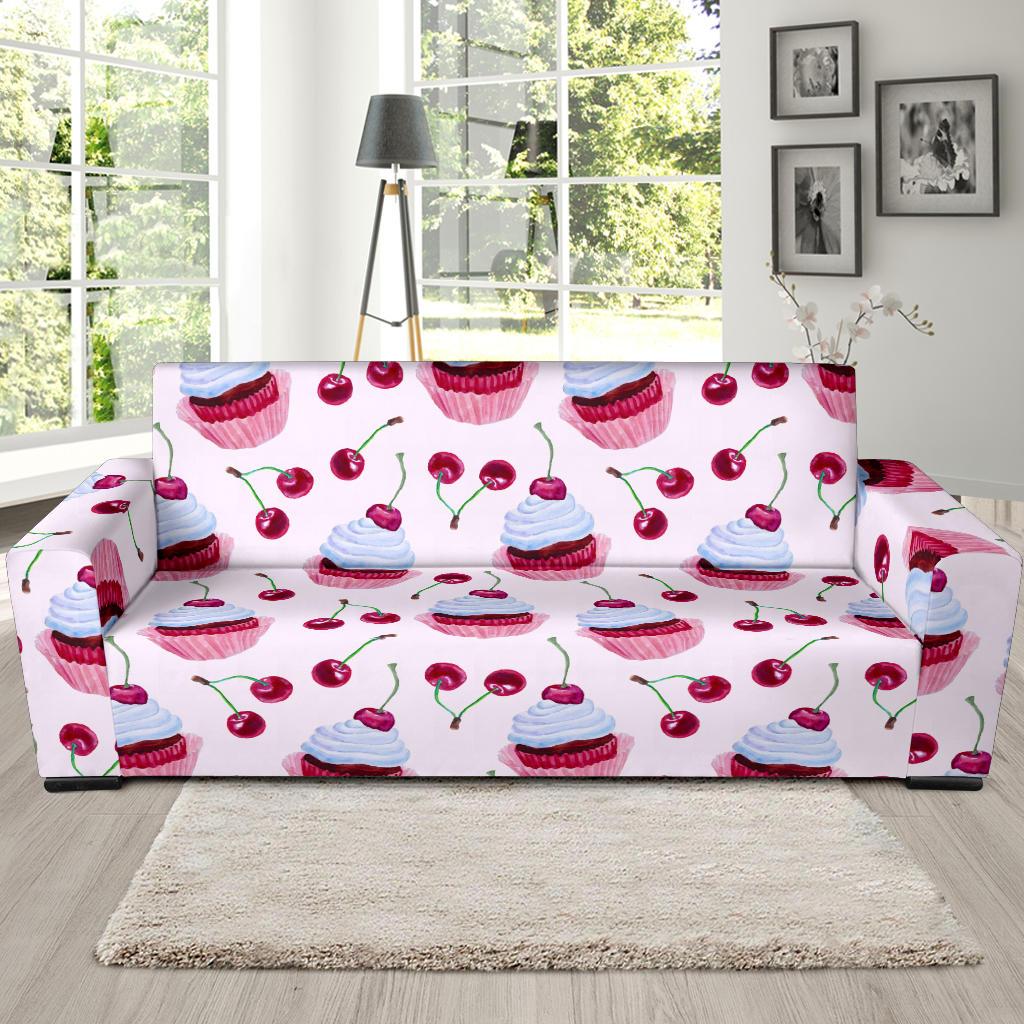 Cherry Cupcake Pink Pattern Sofa Slipcover-JTAMIGO.COM