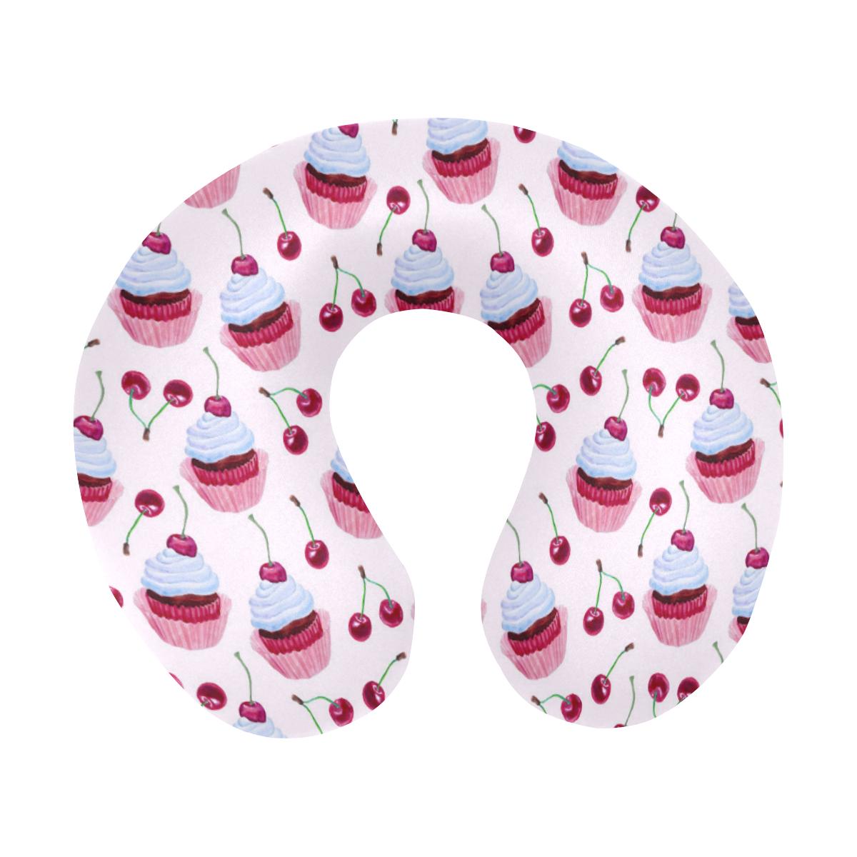 Cherry Cupcake Pink Pattern U-Shaped Travel Neck Pillow-JTAMIGO.COM