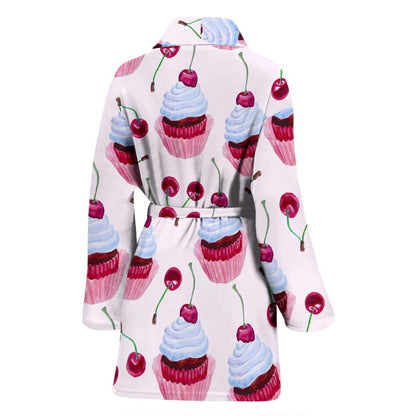 Cherry Cupcake Pink Pattern Women Bath Robe-JTAMIGO.COM