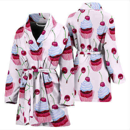 Cherry Cupcake Pink Pattern Women Bath Robe-JTAMIGO.COM