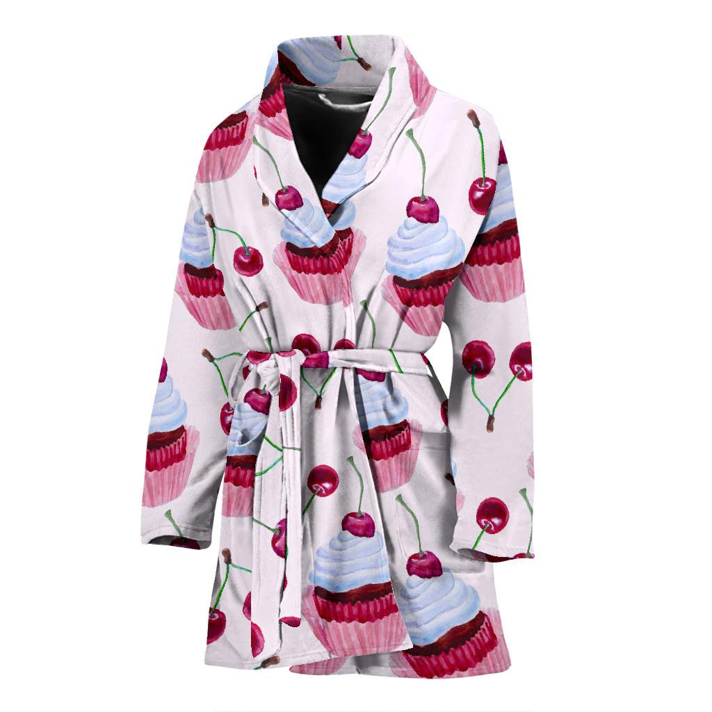 Cherry Cupcake Pink Pattern Women Bath Robe-JTAMIGO.COM