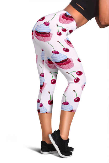 Cherry Cupcake Pink Pattern Women Capris