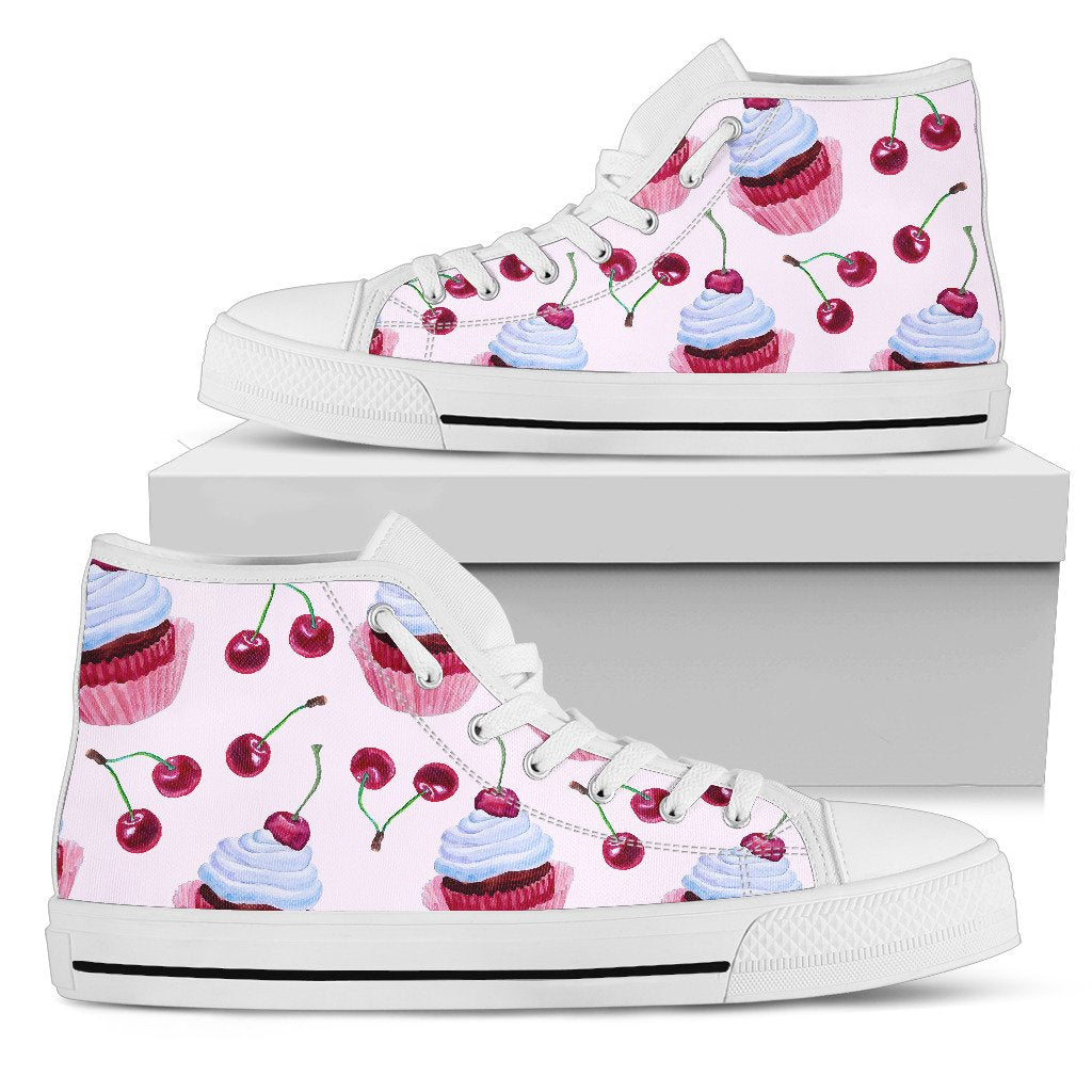 Cherry Cupcake Pink Pattern Women High Top Shoes