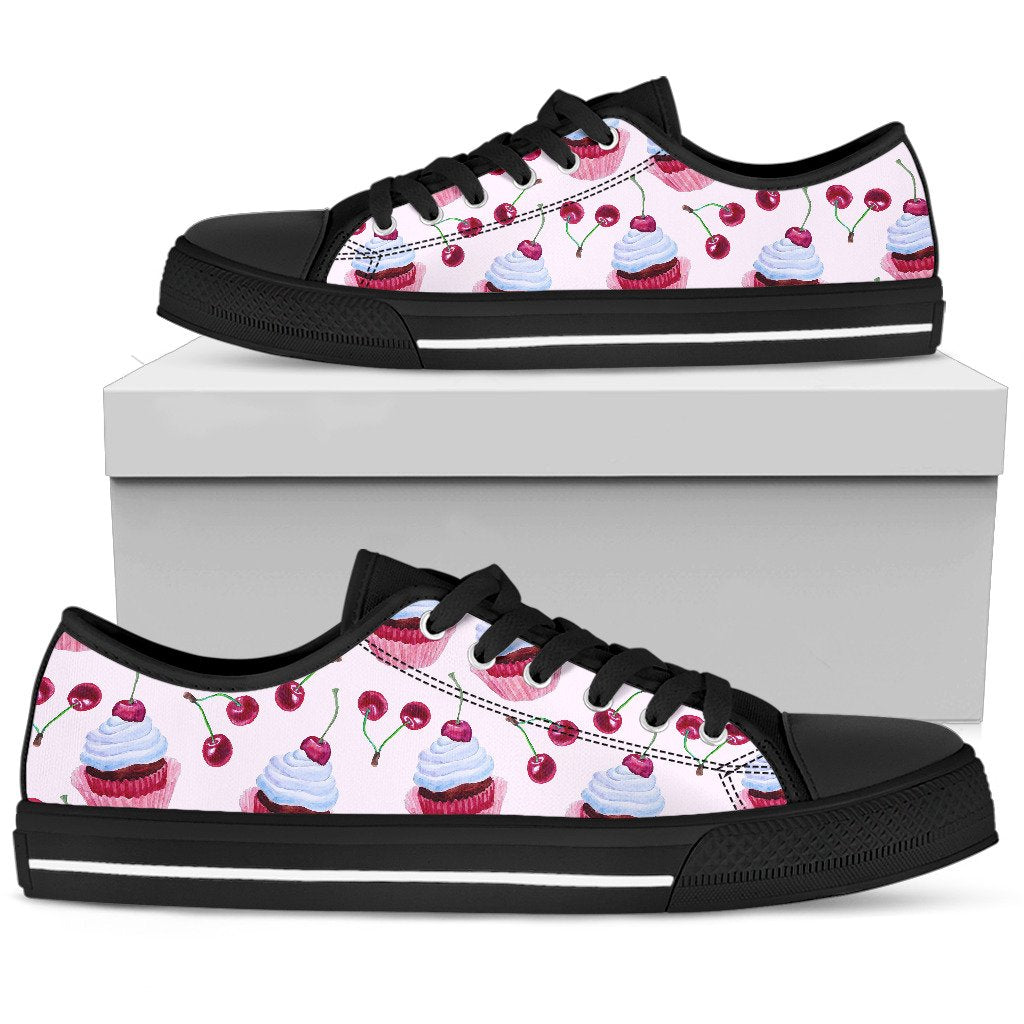Cherry Cupcake Pink Pattern Women Low Top Shoes