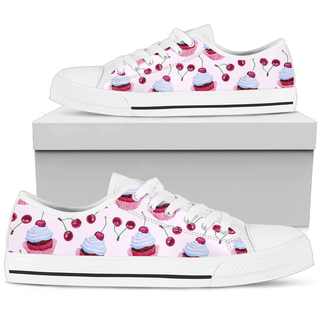 Cherry Cupcake Pink Pattern Women Low Top Shoes