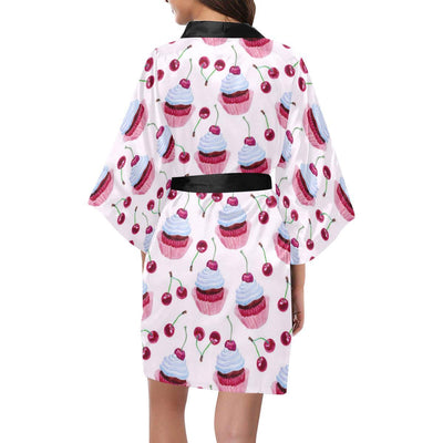 Cherry Cupcake Pink Pattern Women Short Kimono Robe