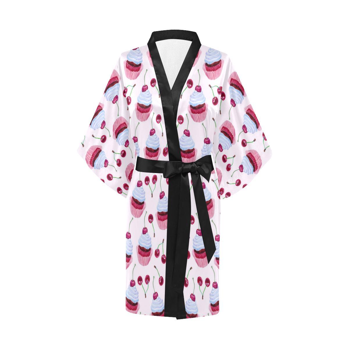 Cherry Cupcake Pink Pattern Women Short Kimono Robe