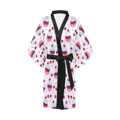 Cherry Cupcake Pink Pattern Women Short Kimono Robe