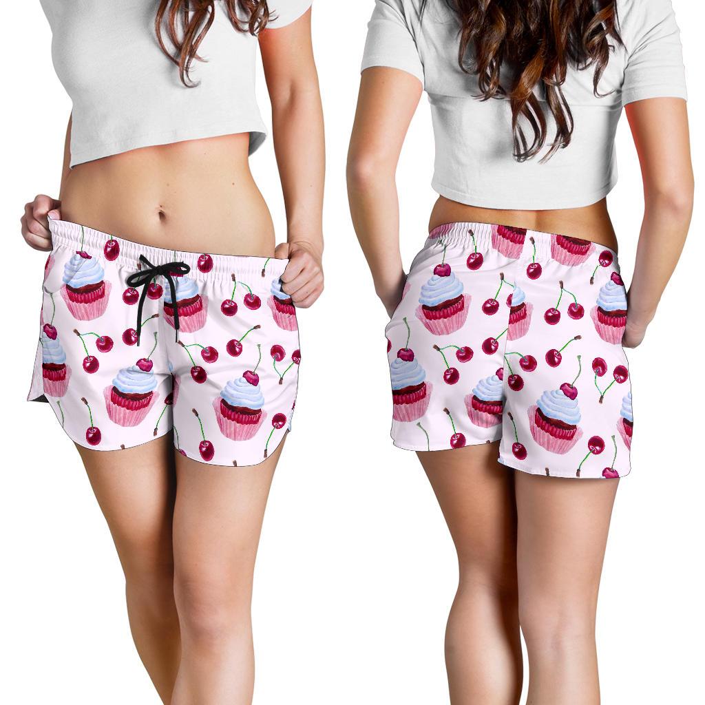 Cherry Cupcake Pink Pattern Women Shorts-JTAMIGO.COM