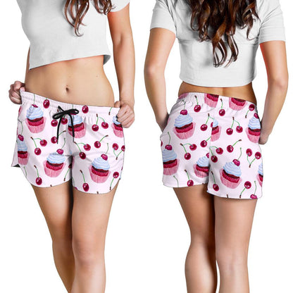 Cherry Cupcake Pink Pattern Women Shorts-JTAMIGO.COM