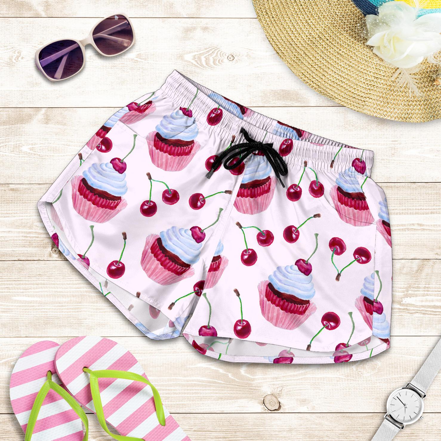 Cherry Cupcake Pink Pattern Women Shorts-JTAMIGO.COM