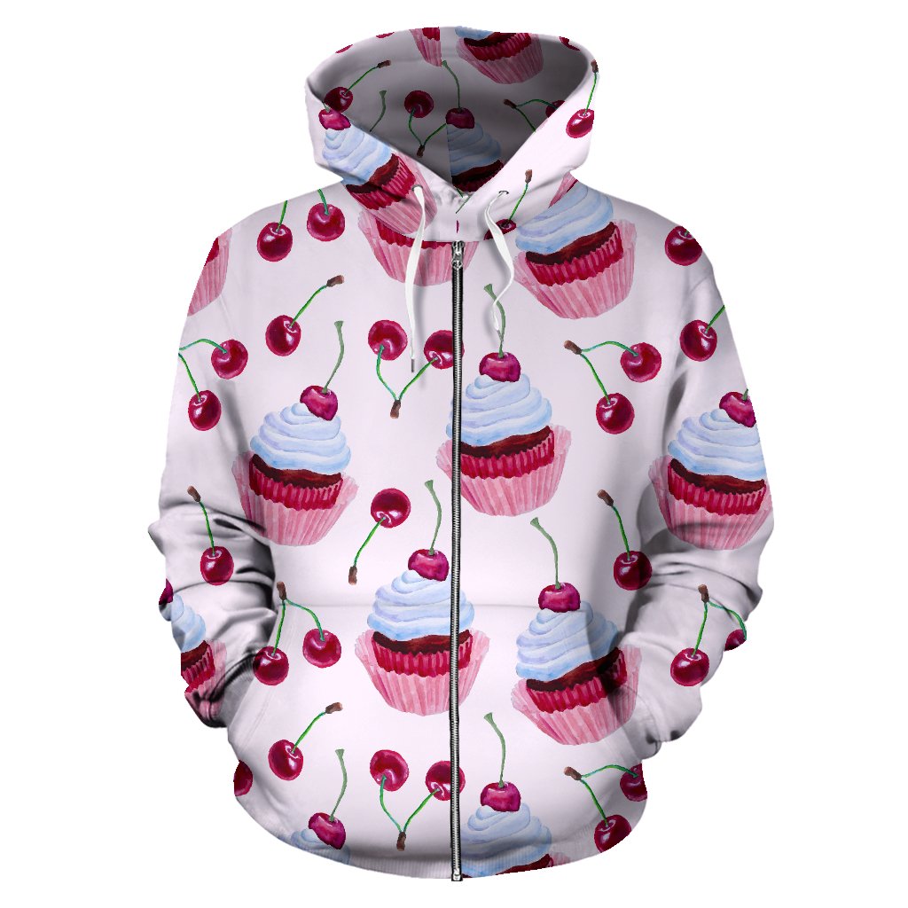 Cherry Cupcake Pink Pattern Zip Up Hoodie