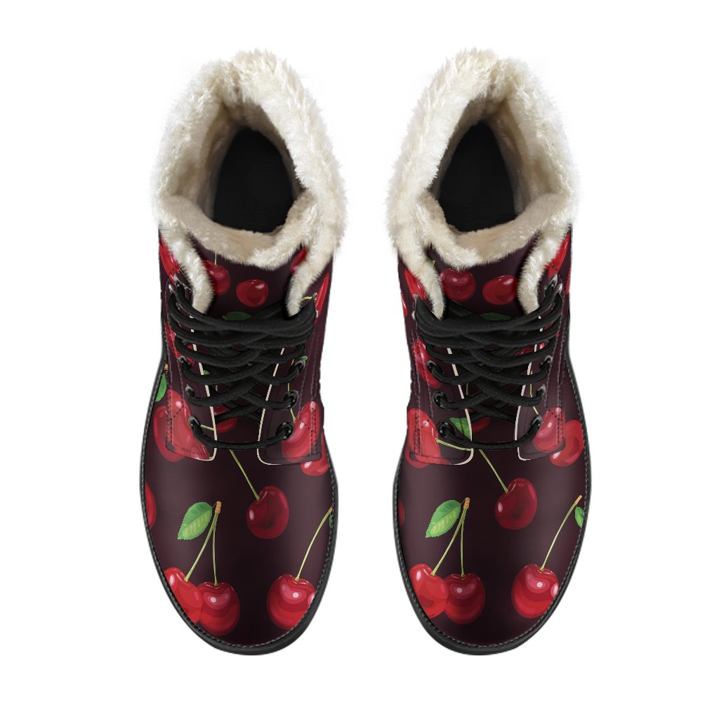 Cherry Fresh Pattern Faux Fur Leather Boots-JTAMIGO.COM
