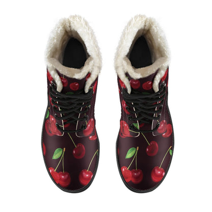 Cherry Fresh Pattern Faux Fur Leather Boots-JTAMIGO.COM