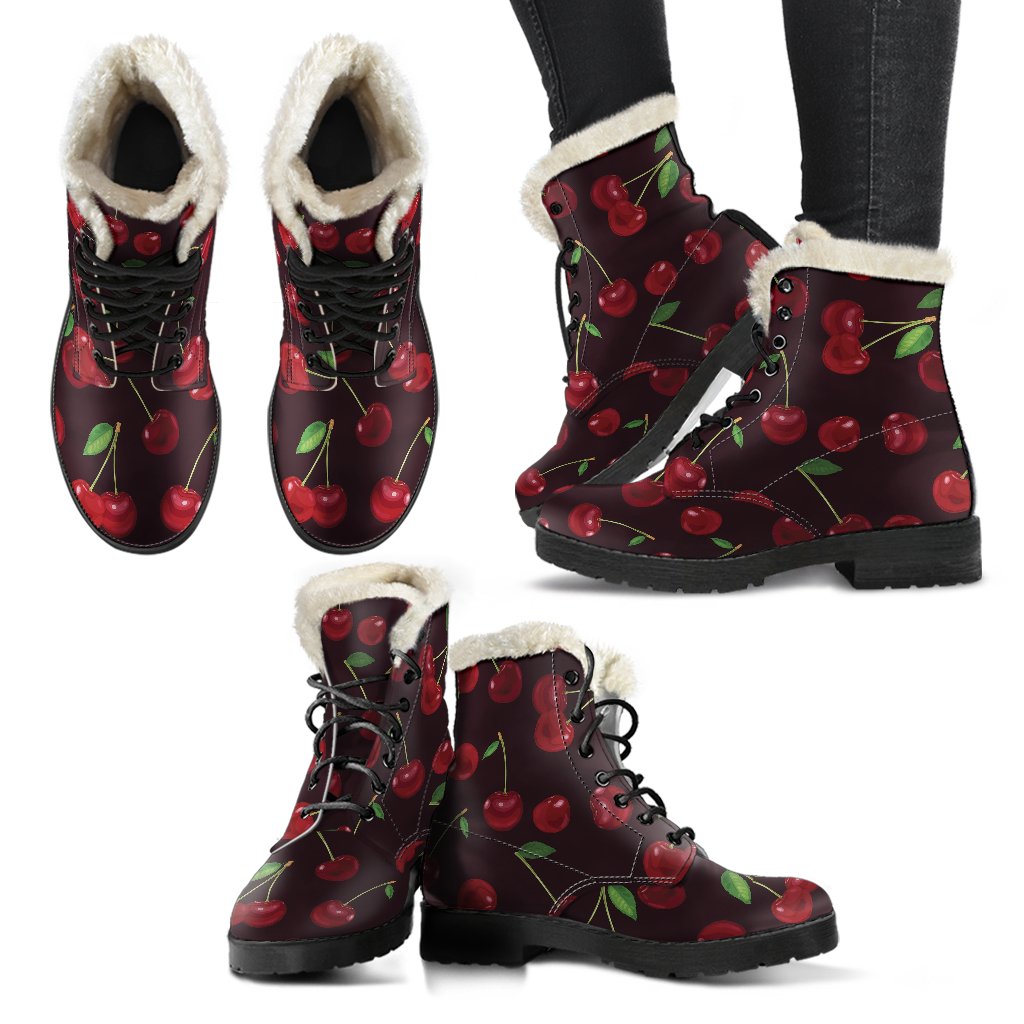 Cherry Fresh Pattern Faux Fur Leather Boots-JTAMIGO.COM