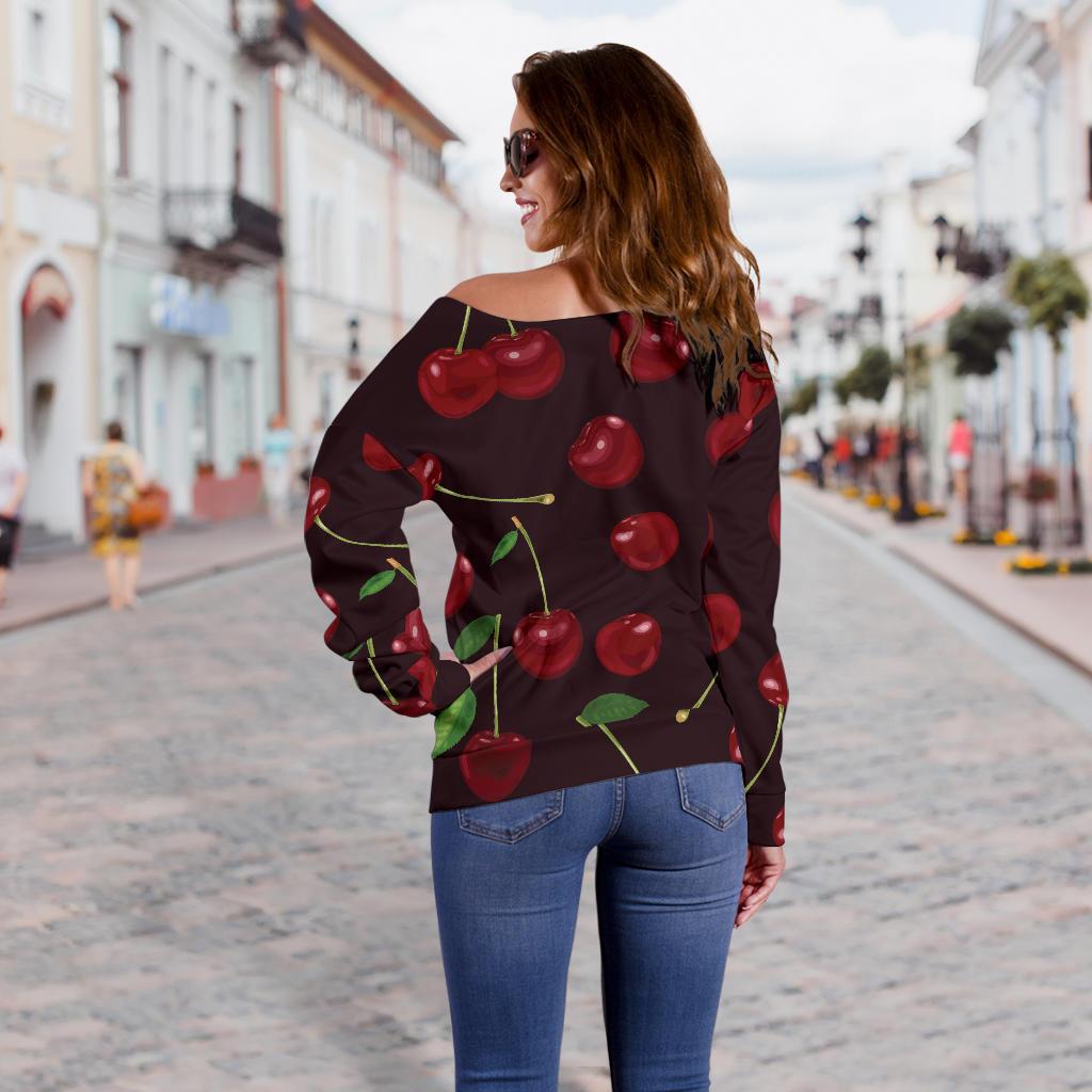 Cherry Fresh Pattern Off Shoulder Sweatshirt