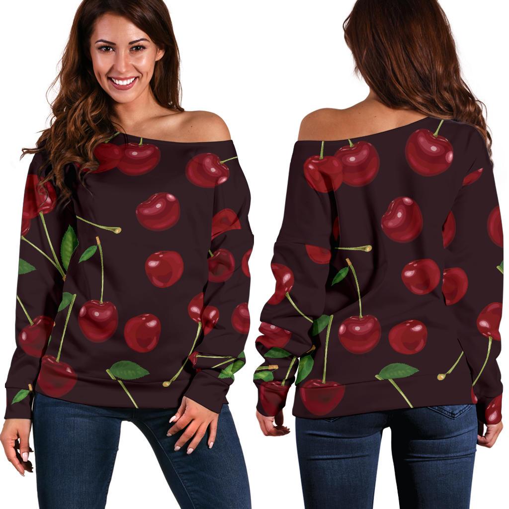 Cherry Fresh Pattern Off Shoulder Sweatshirt