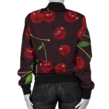 Cherry Fresh Pattern Women Casual Bomber Jacket
