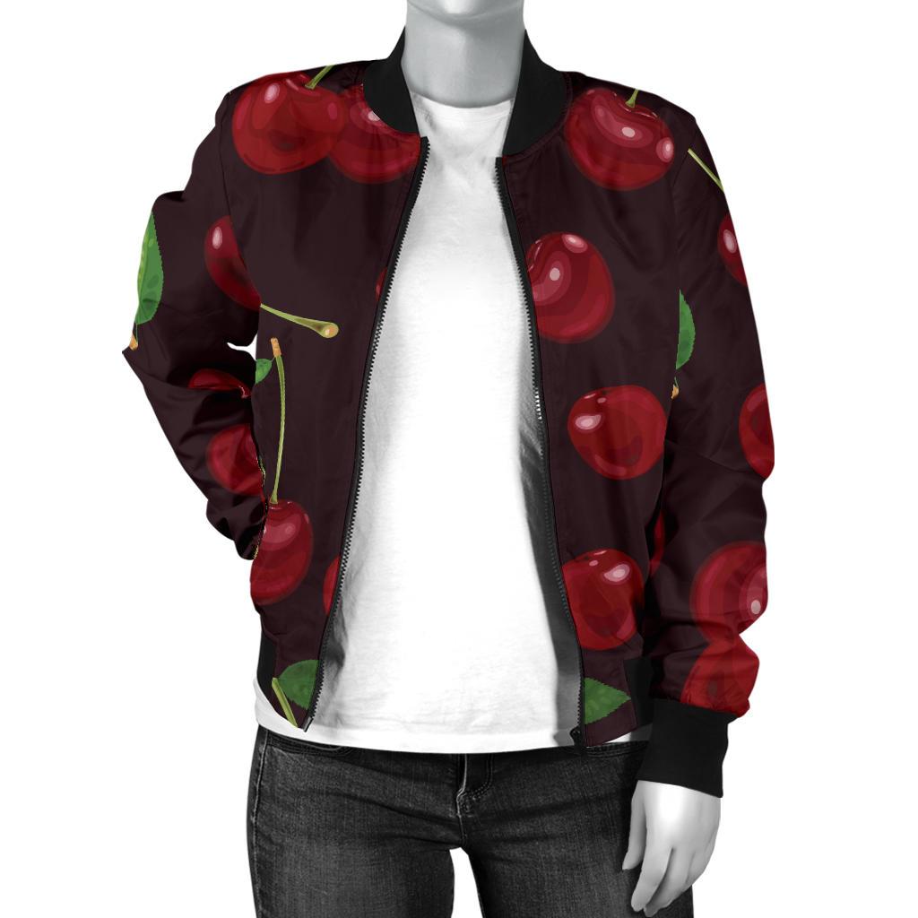 Cherry Fresh Pattern Women Casual Bomber Jacket