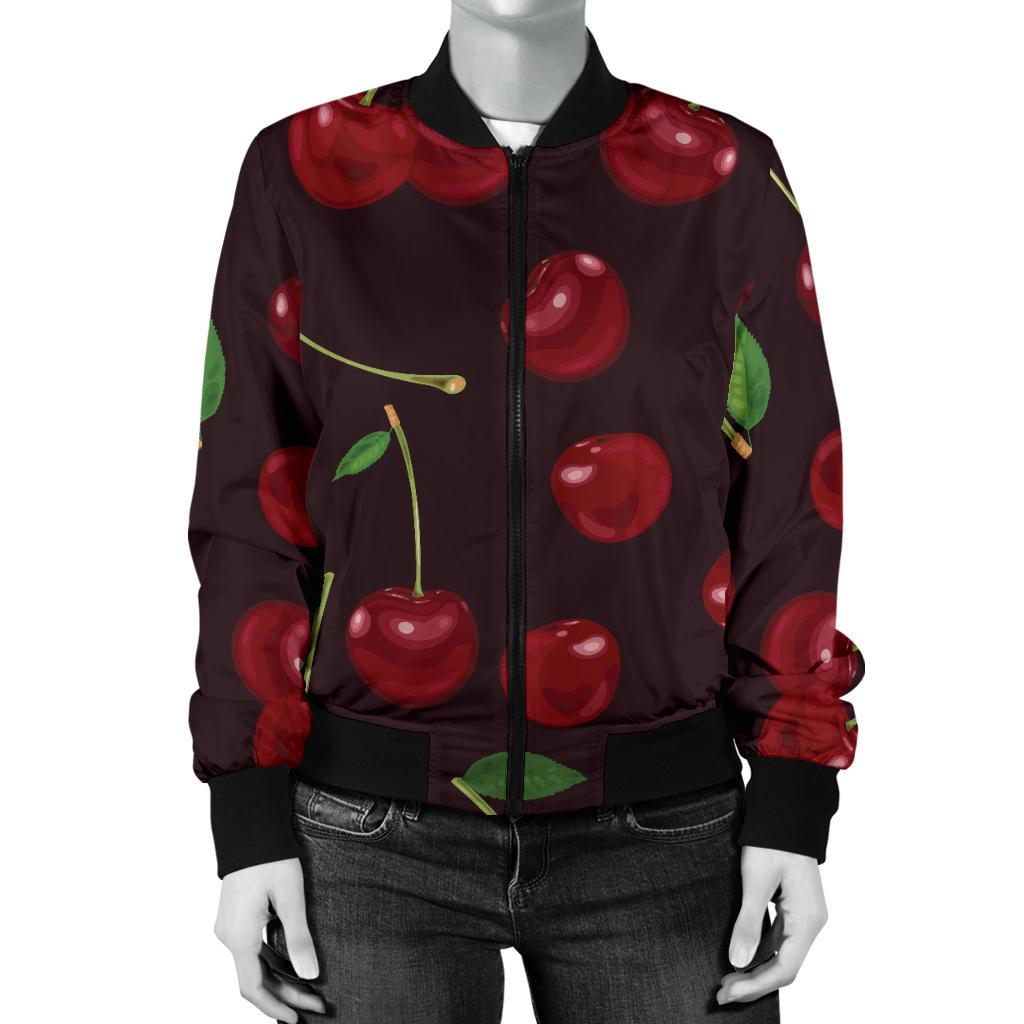 Cherry Fresh Pattern Women Casual Bomber Jacket