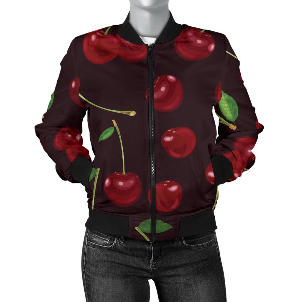 Cherry Fresh Pattern Women Casual Bomber Jacket