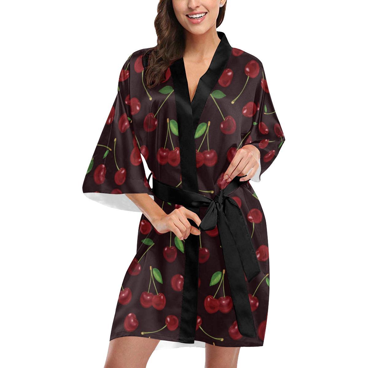 Cherry Fresh Pattern Women Short Kimono Robe