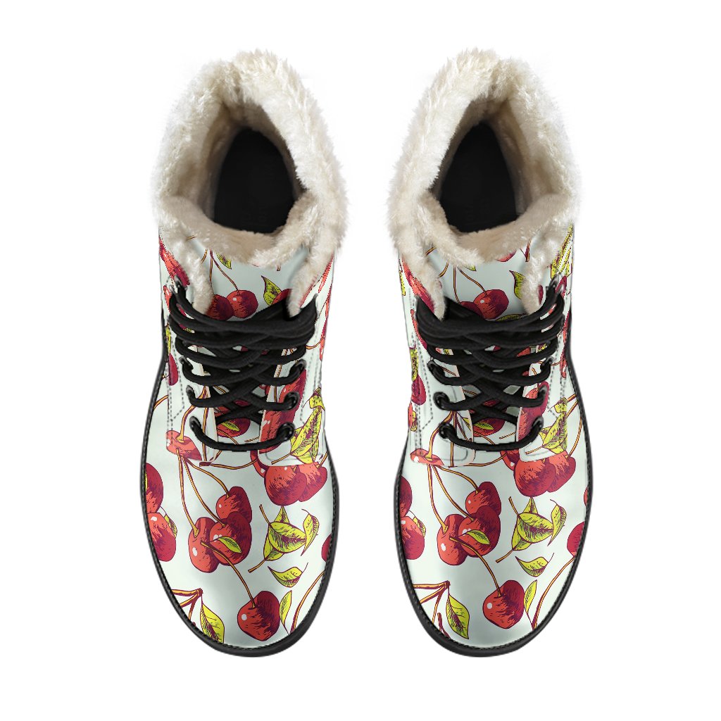 Cherry Hand Draw Faux Fur Leather Boots-JTAMIGO.COM