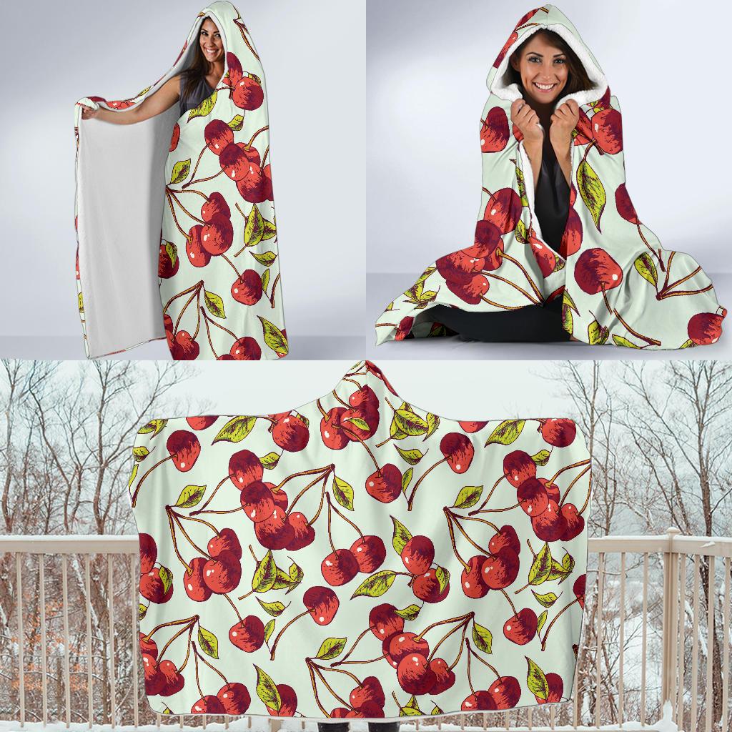 Cherry Hand Draw Hooded Blanket-JTAMIGO.COM