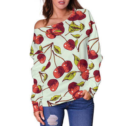 Cherry Hand Draw Off Shoulder Sweatshirt