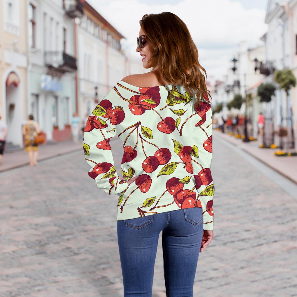 Cherry Hand Draw Off Shoulder Sweatshirt