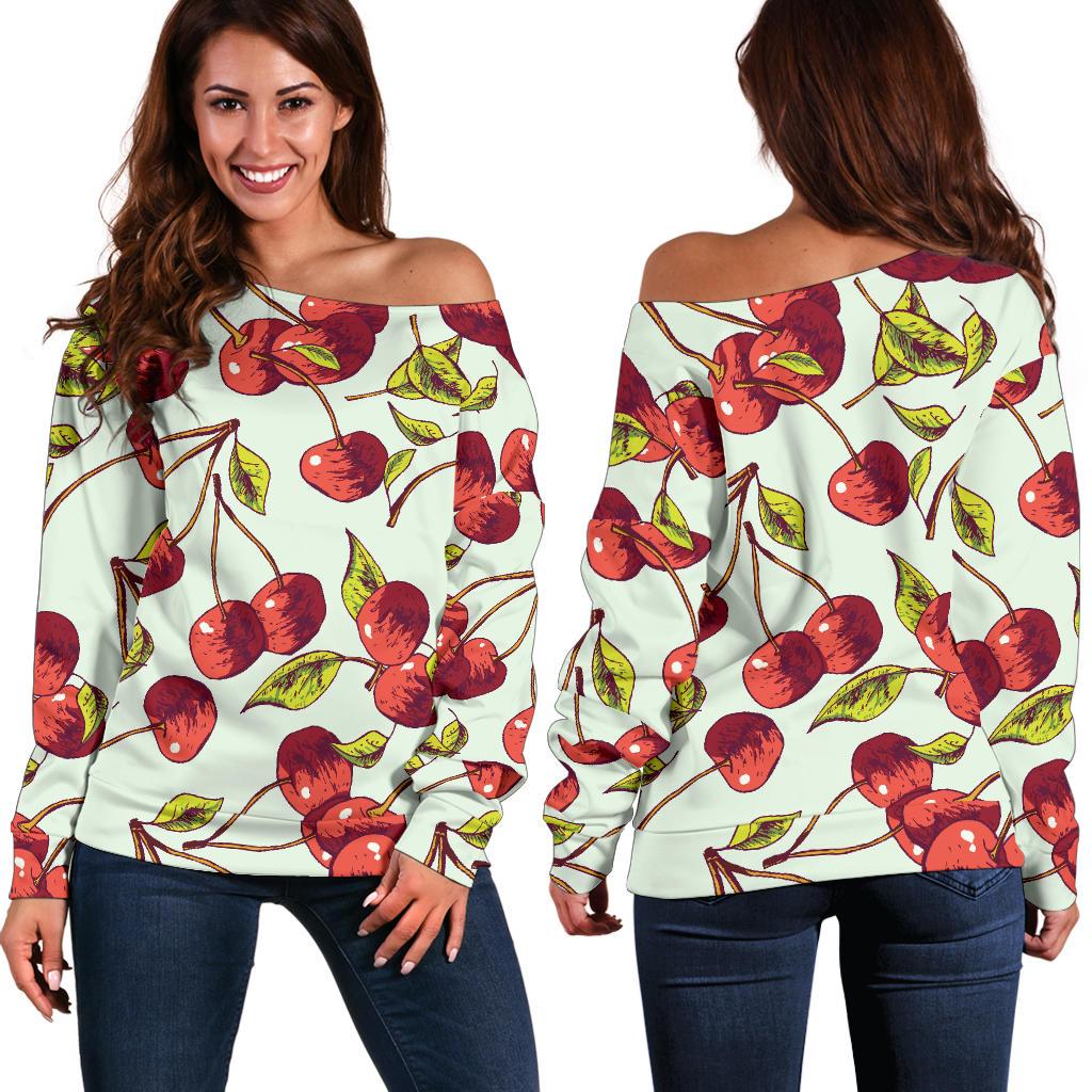 Cherry Hand Draw Off Shoulder Sweatshirt