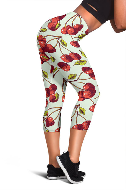 Cherry Hand Draw Women Capris