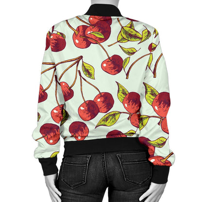 Cherry Hand Draw Women Casual Bomber Jacket