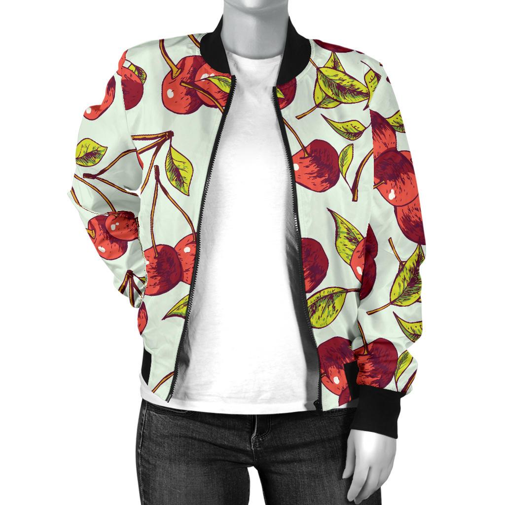 Cherry Hand Draw Women Casual Bomber Jacket