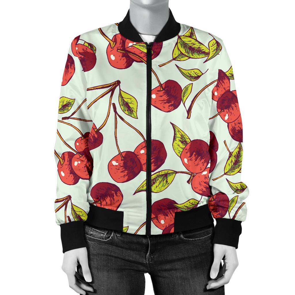 Cherry Hand Draw Women Casual Bomber Jacket