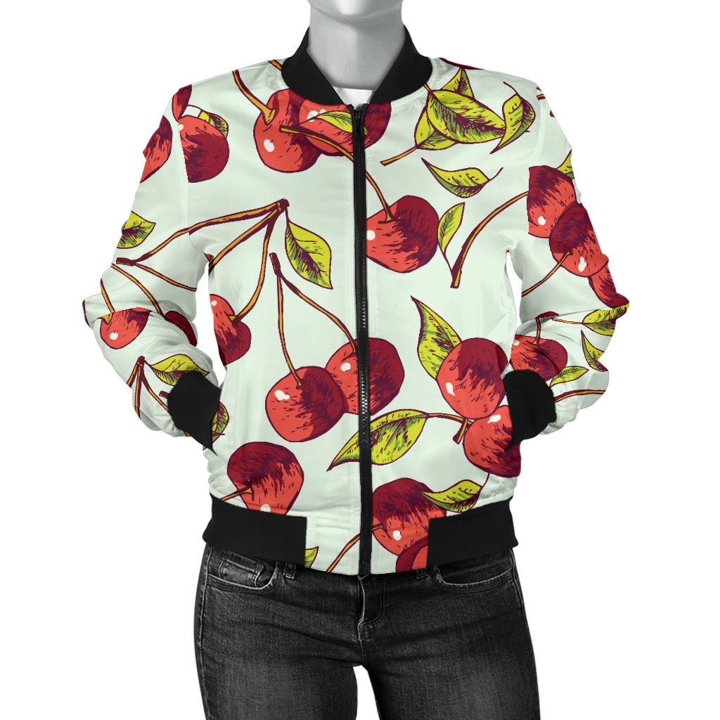Cherry Hand Draw Women Casual Bomber Jacket