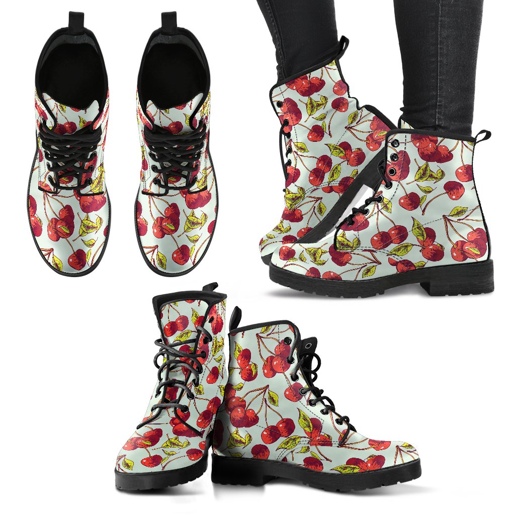 Cherry Hand Draw Women Leather Boots-JTAMIGO.COM