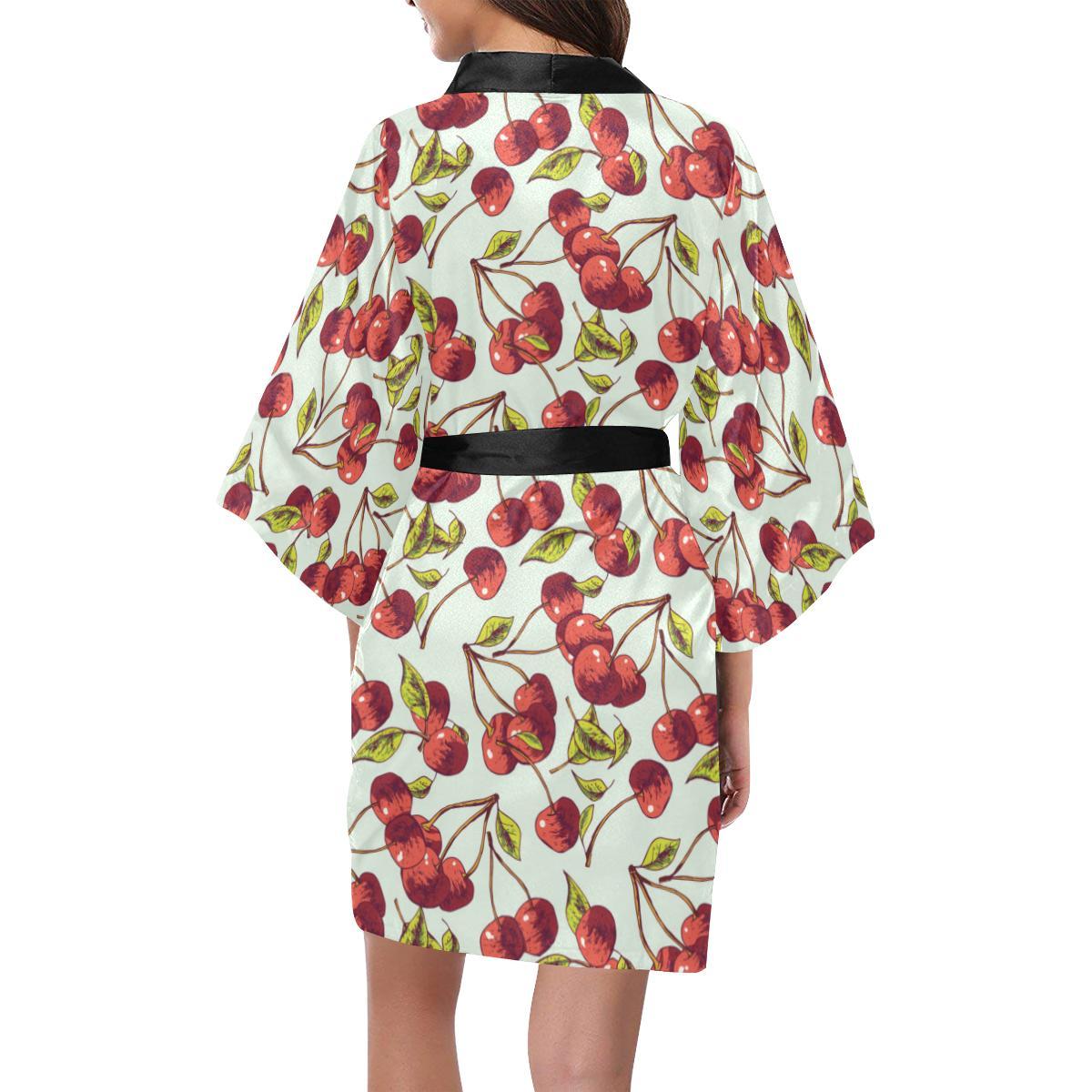 Cherry Hand Draw Women Short Kimono Robe