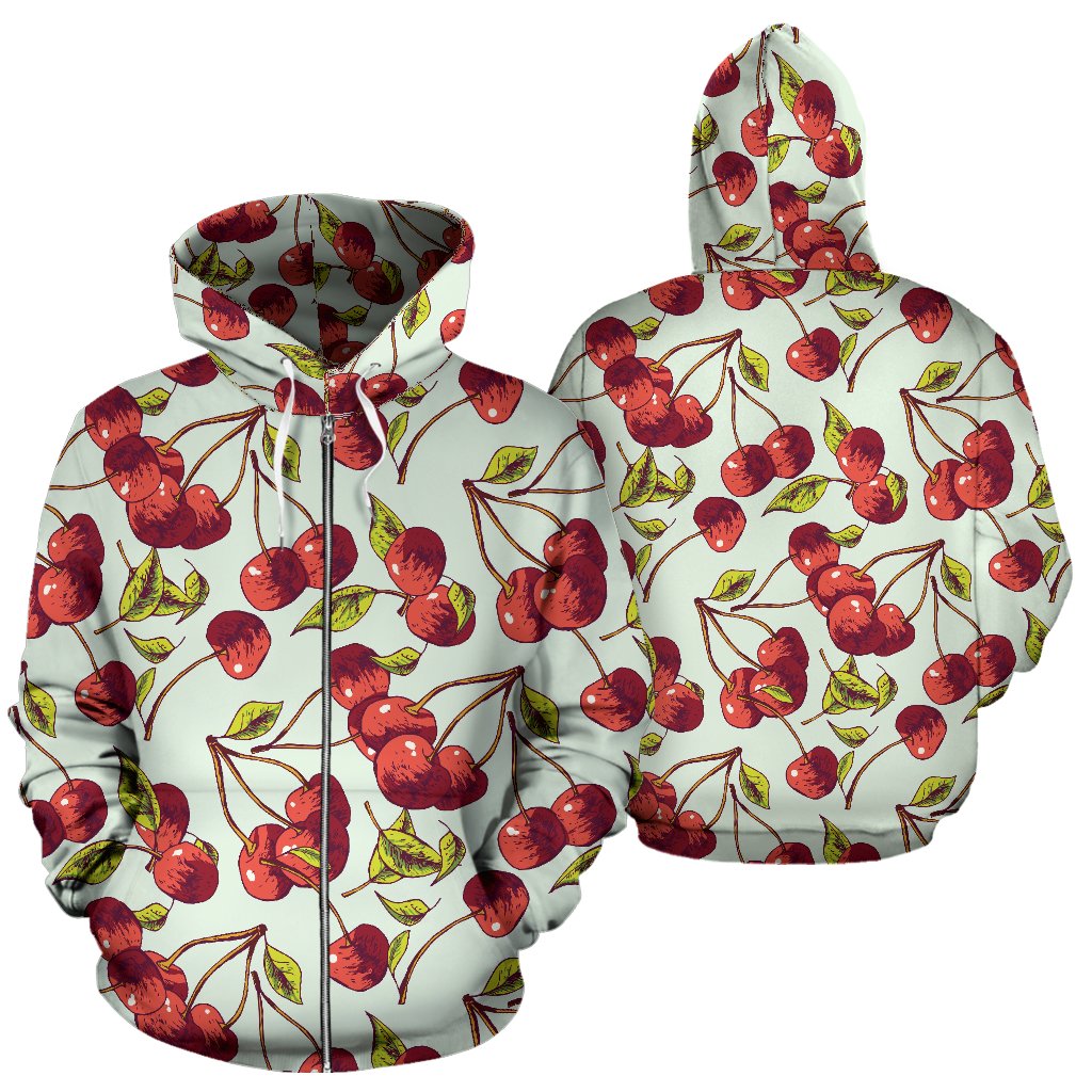 Cherry Hand Draw Zip Up Hoodie