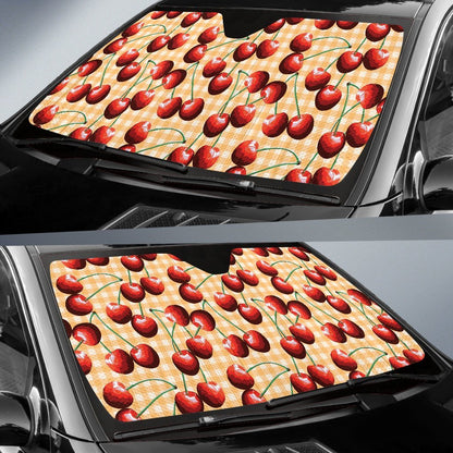 Cherry Orange Plaid Print Car Sun Shade For Windshield