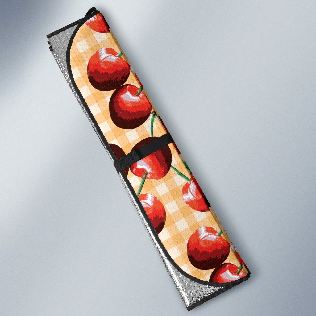 Cherry Orange Plaid Print Car Sun Shade For Windshield