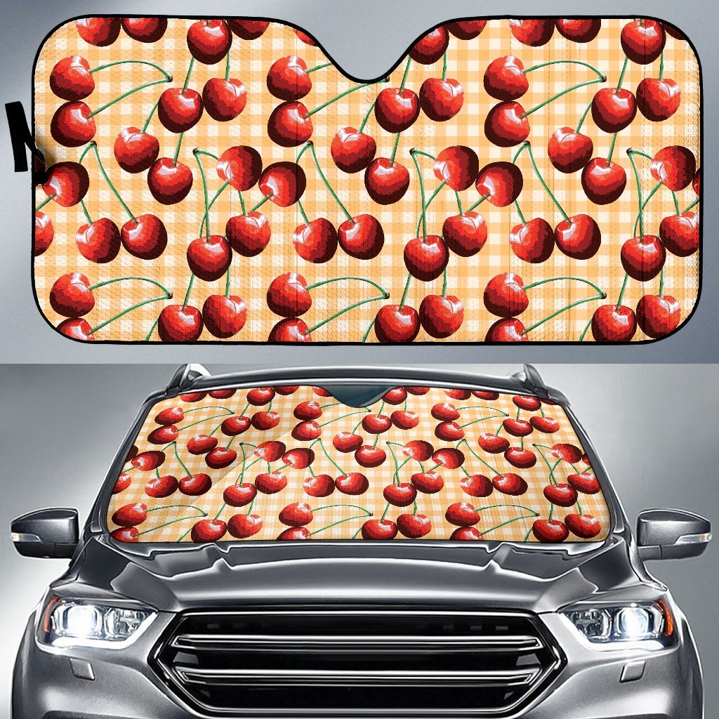 Cherry Orange Plaid Print Car Sun Shade For Windshield