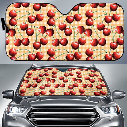 Cherry Orange Plaid Print Car Sun Shade For Windshield