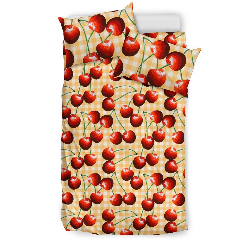 Cherry Orange Plaid Print Duvet Cover Bedding Set