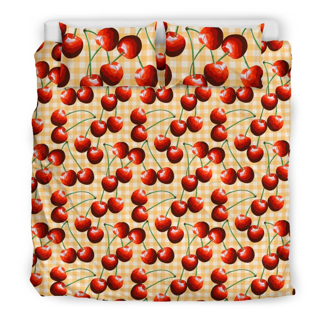 Cherry Orange Plaid Print Duvet Cover Bedding Set
