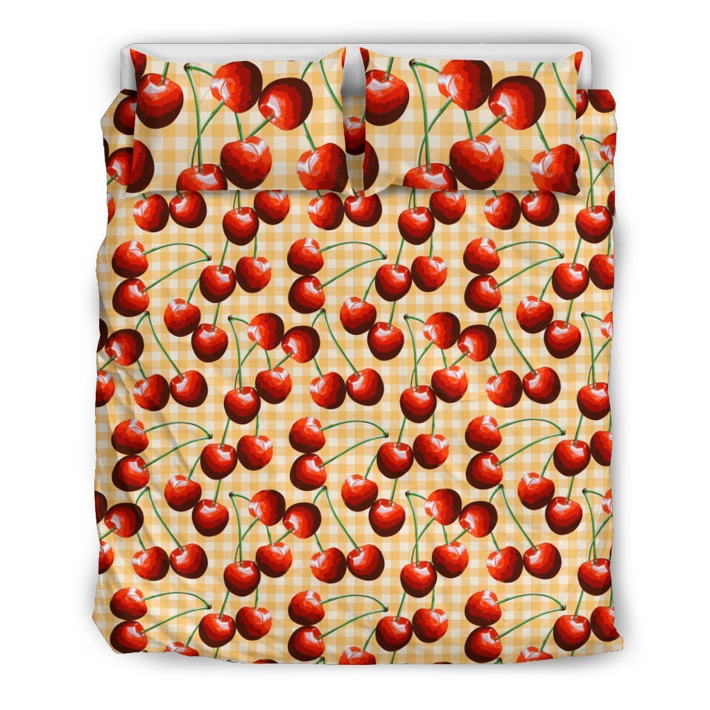Cherry Orange Plaid Print Duvet Cover Bedding Set