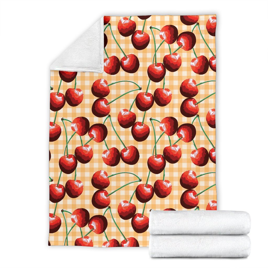 Cherry Orange Plaid Print Fleece Blanket