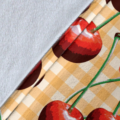 Cherry Orange Plaid Print Fleece Blanket