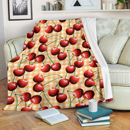 Cherry Orange Plaid Print Fleece Blanket